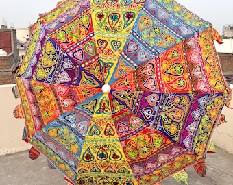 Handmade Embroidery Work Multi Color Betel Print Parasol, Sun Protection Patio Umbrella, Wedding Patio Garden / Party Decor Parasol Umbrella