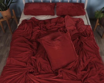 Indian Handmade Mahroon Velvet Duvet Cover, Boho Bedding Comforter Donna Cover, Luxury Duvet Set, Velvet Bedding Set, Velvet Bedspread Duvet