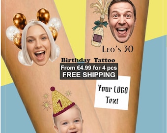 Custom Photo Face Temporary Tattoos, Personalized Birthday Party Body Stickers