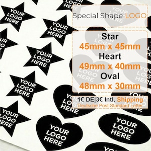 Individuelle Logo Sticker in Sonderformen, Herz, Stern, Oval, Personalisierte Business Etiketten, Wasserfeste Vinyl Aufkleber