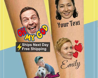 Tatuaggi temporanei personalizzati, adesivi personalizzati con foto per il viso, bomboniere, il tuo logo o testo