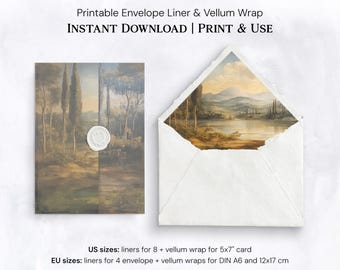 Printable Envelope Liner & Vellum Wrap | Print-Ready DIY | Tuscan Serenity | US+EU Sizes