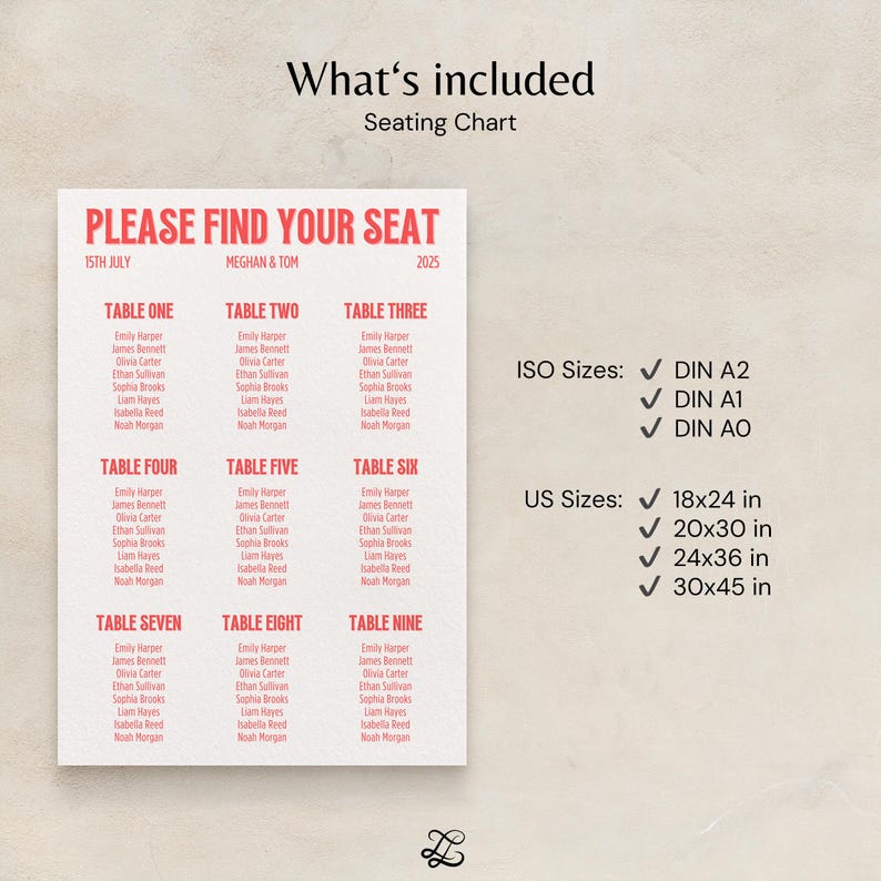 Seating Chart | Editable Digital Canva Template | Modern Bliss - Etsy