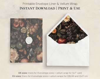 Printable Envelope Liner & Vellum Wrap | Print-Ready DIY | Midnight Harvest | US+EU Sizes