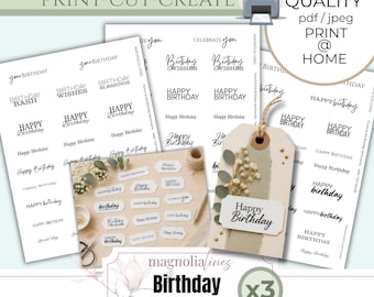 Birthday Sentiment Printable Projects Paper Crafting Embellishments Journal Ephemera Crafting Sheets Fussy Cut Cardmaking Label Download