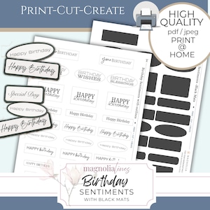 Birthday Sentiment Fussy Cuts for Card-making Supplies Printable Download Paper-crafting embellishment Labels for Birthday greeting cards