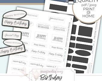 Birthday Sentiment Fussy Cuts for Card-making Supplies Printable Download Paper-crafting embellishment Labels for Birthday greeting cards