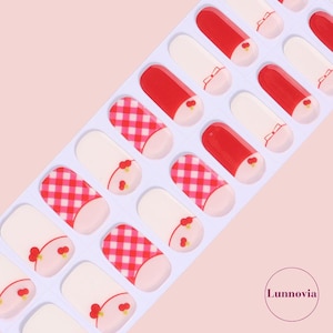 Cherry Sweet (Semi-Cured UV Gel Nail Wraps 20 pcs) | Nail Stickers | Nail Strips | Press On Nails Gift for Women