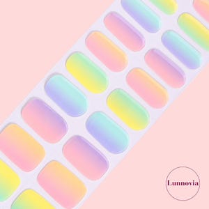 Pastel Rainbow (Semi-Cured UV Gel Nail Wraps 20 pcs) | Nail Stickers | Nail Strips | Press On Nails Gift for Women