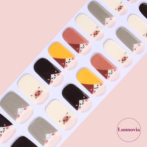 Smiling Kitties (Semi-Cured UV Gel Nail Wraps 20 pcs) | Nail Stickers | Nail Strips | Press On Nails Gift for Women