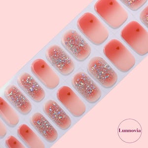 Sparkling Heart (Semi-Cured UV Gel Nail Wraps 20 pcs) | Nail Stickers | Nail Strips | Press On Nails Gift for Women