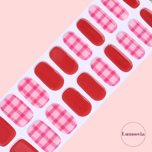 Plaid Rouge (Semi-Cured UV Gel Nail Wraps 20 pcs) | Nail Stickers | Nail Strips | Press On Nails Gift for Women