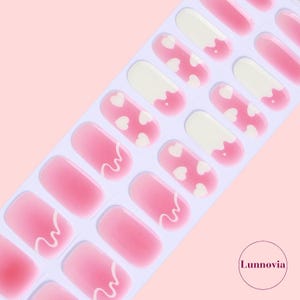 Wavy Heart (Semi-Cured UV Gel Nail Wraps 20 pcs) | Nail Stickers | Nail Strips | Press On Nails Gift for Women
