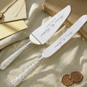 Set di pale per torta nuziale personalizzate, pale per torta personalizzate, regali di nozze, posate per dessert per cerimonie nuziali, regali di compleanno e anniversario