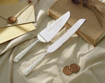Personalization Wedding Cake Server Set, Custom Cake Server, Wedding Gifts, Wedding Ceremony Dessert Silverware, Birthday Anniversary Gifts
