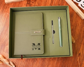 Custom Business Logo Notebook Gift Set, Personalized Corporate Journal, Pen & Thermos in Premium Gift Box, Employee Client Company Gifts