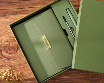 Personalized Notebook And Pen Set, A5 Leather Notebook Set, Personalized Diary with Gift Box, Engraved Diary, Best New Job Gift, Custom Gift