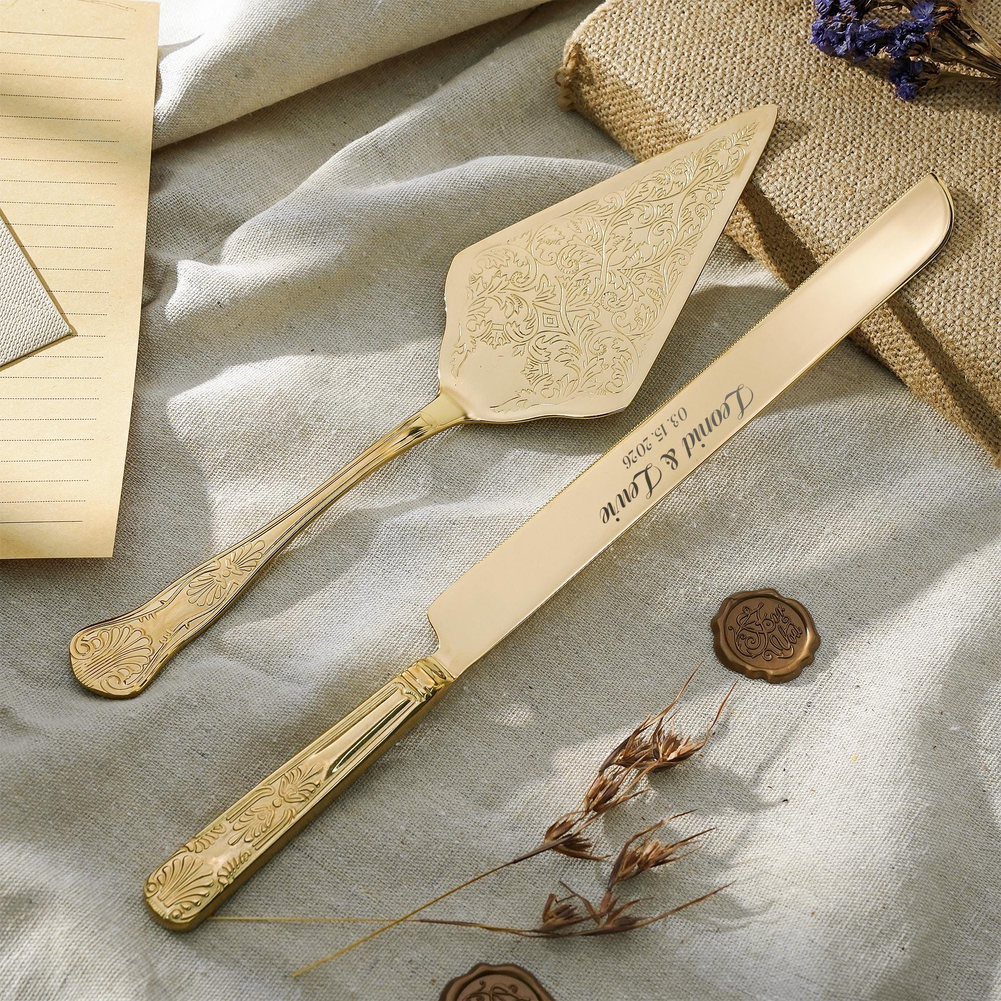 Custom Wedding Cake Serving Set, Personalized Wedding Cake Cutting Set,Wedding Cake Knife, Matrimonial Ceremony Dessert Silverware,Christmas