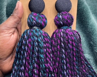 Black/Blue/Purple Multi Statement Tassel Earrings