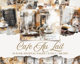 Cafe Au Lait Junk Journal Printable, Coffee Beans Junk Journal Pages, Vintage Coffee Junk Journal Pages, Coffee Stained Paper, Vintage Paper