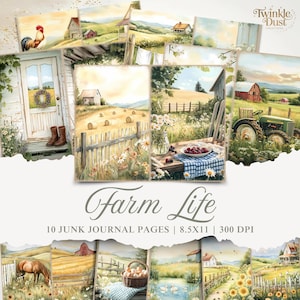 Farm Life Junk Journal Pages, Watercolor Farm House Printable Pages, Farm Scrapbooking Paper, Farm Collage Sheet, Farm House Ephemera