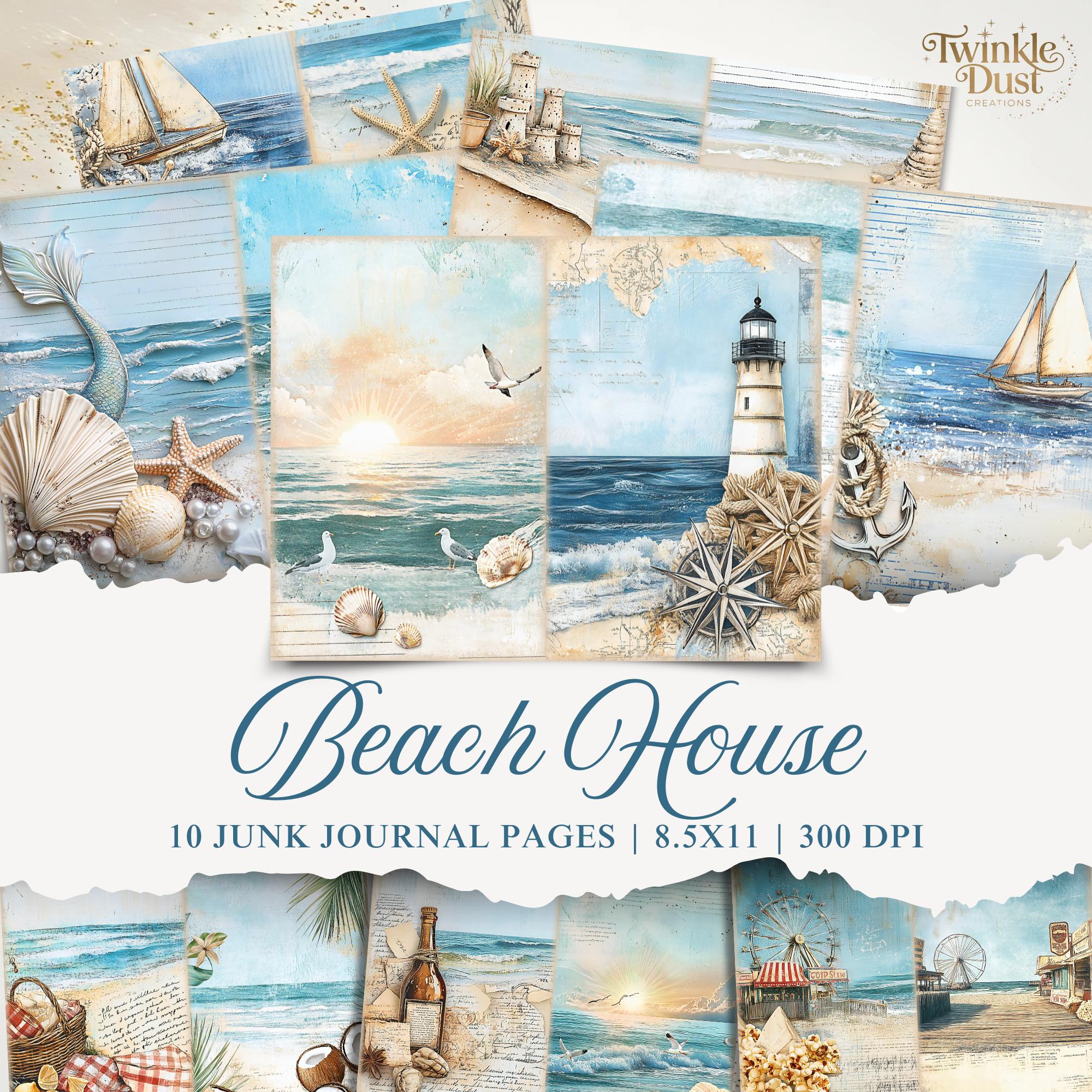 Beach House Junk Journal Printables, Nautical Junk Journal Pages, Ocean Junk Journal Printable Pages, Lighthouse, Mermaid, Beach, Watercolor