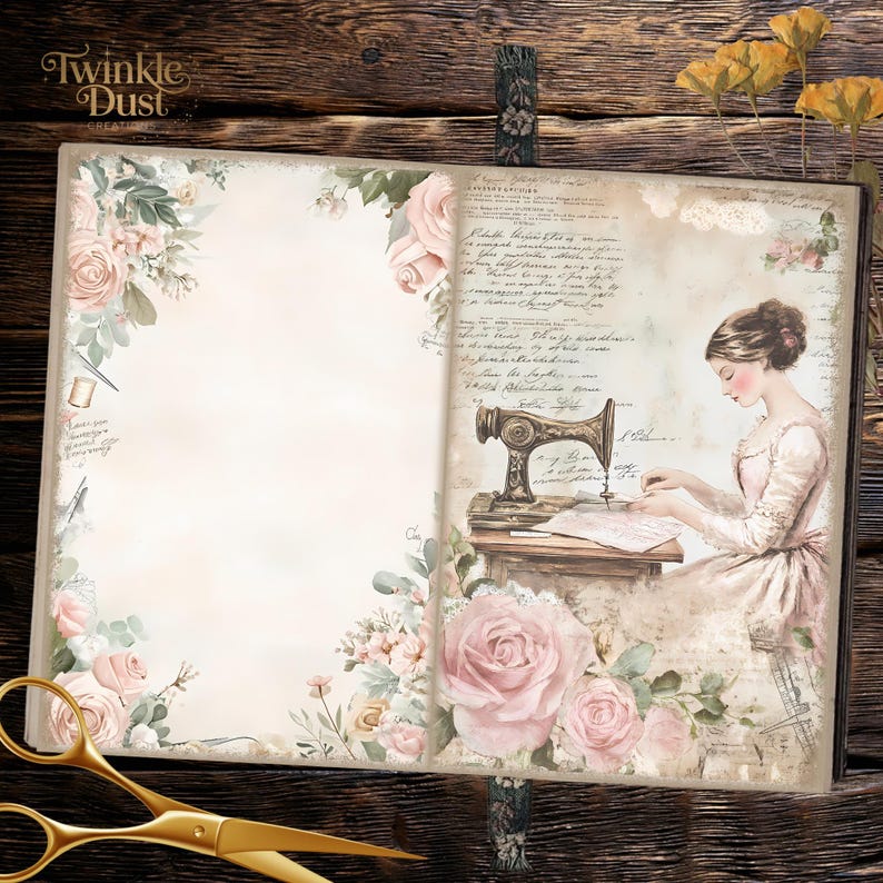 Atelier Sewing Digital Junk Journal Pages, Scrapbook Paper Kit, Lace Collage Sheet, Seamstress ...
