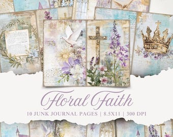 Faith Based Junk Journal Printables, Floral Faith Junk Journal Pages, 10 Bible Junk Journal Printable Pages, Vintage Christian Lavender
