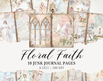Faith Based Junk Journal Printables, Floral Faith Junk Journal Pages, 10 Bible Junk Journal Printable Pages, Vintage Christian Ephemera