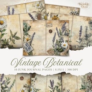 Vintage Botanical Junk Journal Kit, Aged Nature Plant Printable, Herb Scrapbook Collage Sheet Paper, Digital Printable Paper