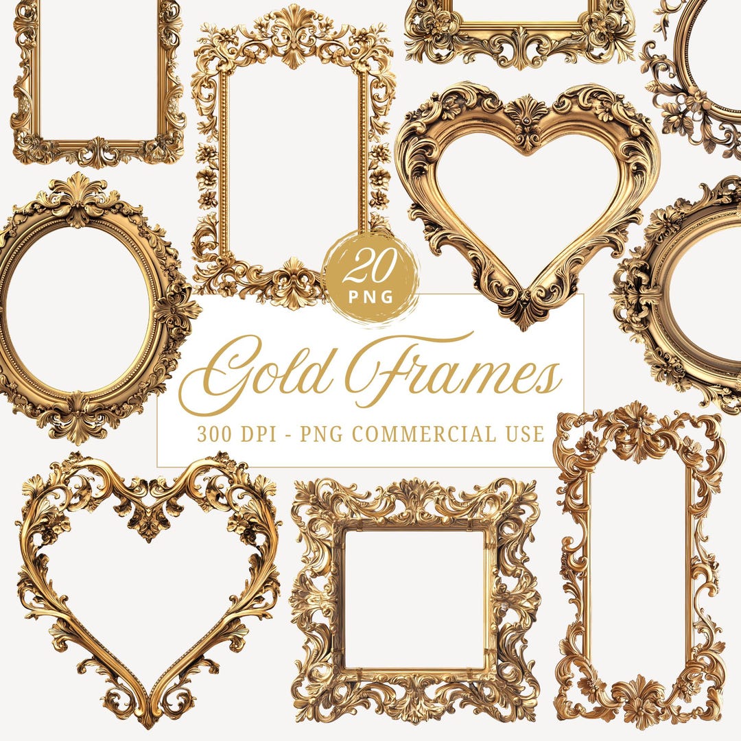 Watercolor Gold Frame Clipart: Ornate PNG Bundle (digital Download) - Etsy