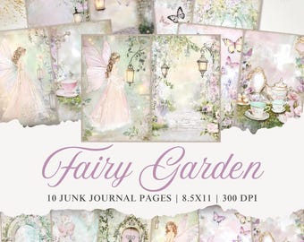 Fairy Garden Junk Journal Pages Watercolor, Spring Ephemera, Scrapbook printable, Printable Paper, Digital Collage, Spring Pages, Digital