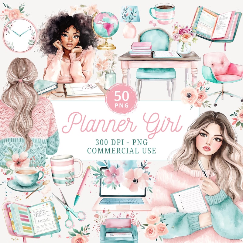 Planner Girl Clipart - Etsy
