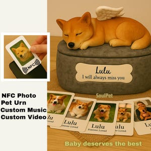 Urne personnalisée pour animal de compagnie avec carte mémoire NFC | Boîte souvenir cendres pour animaux de compagnie Angel Wing | Cadeau personnalisé pour la perte d'un animal de compagnie avec vidéo ou musique | ÂmeAnimal de compagnie