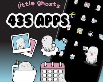 Pacote de ícones Ícones estéticos fofos do Kawaii - Fantasminhas - Aplicativos desenhados à mão de Halloween preto com fundos de widgets para iOS18 iPhone e Android