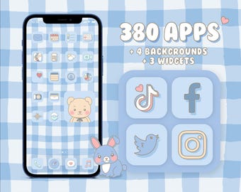 Icon Pack Cute Kawaii Aesthetic Icons - Light Blue - Doodle Hand Drawn Apps with Widgets and Backgrounds for IOS26 iPhone & Android