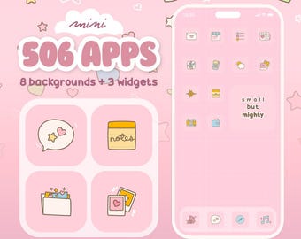 Icon Pack Cute Kawaii Aesthetic - Mini Small Minimalist Apps - Pink Hand Drawn Apps with Widgets, Backgrounds for iOS26 iPhone & Android