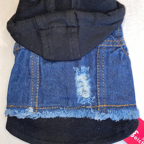 XS Black HOODIE Fringe Denim Vest Jacket Dog You Customize Decorate It Yourself