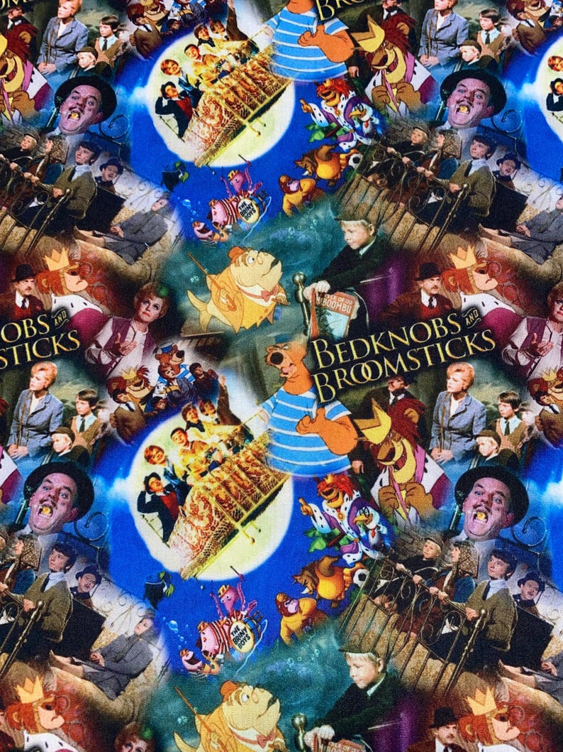 May include: A colorful collage featuring scenes from the classic musical films "Mary Poppins" and "Bedknobs and Broomsticks". The collage includes images of the characters, settings, and iconic moments from both films.