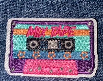 MIX TAPE Embroidery Patch Iron On 80's Cassette Tape Music