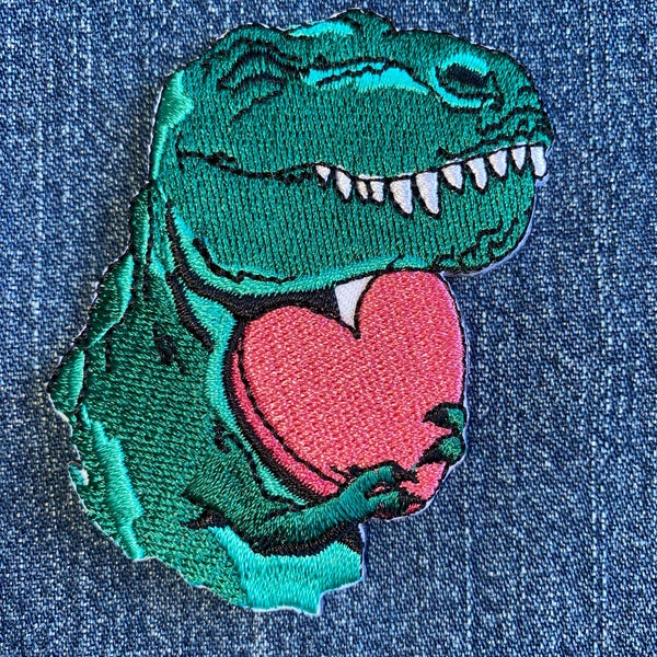 T-REX LOVE Embroidery Patch Iron On Dinosaur Heart Valentine
