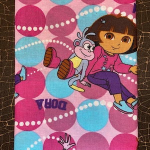 Scrap Ends DORA THE EXPLORER Cotton Fabric 9&quot;X21&quot; Quilt Craft Sewing Project