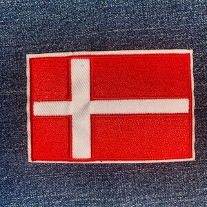 Denmark Danish Flag Embroidered Patch – Iron-On Thermal Sticker – 7 X 4.5 Cm