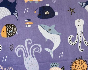 Fat Quarter 100% Cotton UNDER The Sea Fabric 18"X22" OCEAN Creatures