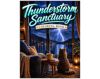 Thunderstorm Sanctuary Coloring Pages Printable PDF | Cozy Rain & Storm Coloring Book