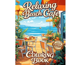 Relaxing Beach Cafe Coloring Book Printable PDF, Seaside Coastal Coloring Pages