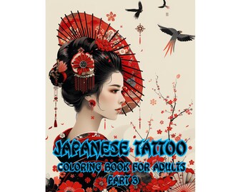 Japanese Tattoo Coloring Book Printable PDF – Dragons Geisha Samurai Art