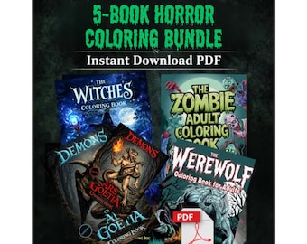 Adult Horror Coloring Book Bundle – Witches Zombies Demons Werewolves – Dark Fantasy Printable Coloring Pages