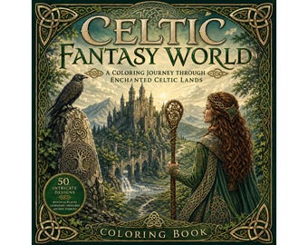 Celtic Fantasy Coloring Book Printable, Druid, Animals, Mandalas, Relaxing Adult Pages