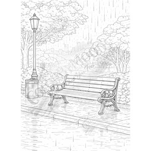Rainy Day Coloring Book | Cozy Window Views, City Bridge Scenes (Digital Download) image 5